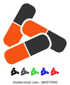 Pills flat vector pictograph with colored versions. Color pills icon variants with black, gray, green, blue, red.