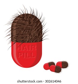 Pills for hair growth. Hairy tablet. Vector illustration of medicines
