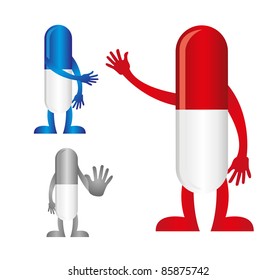pills with hands isolated over white background. vector