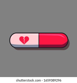 pills with heart break icon, medical pill