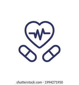 píldoras para el corazón, icono de la línea de medicación cardiaca