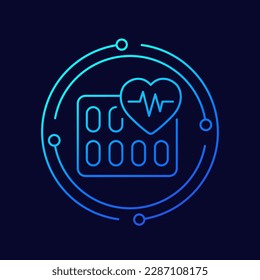 pills, heart medication line vector icon
