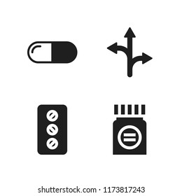 pills icon. 4 pills vector icons set. three grouped arrows, medicine and pill icons for web and design about pills theme