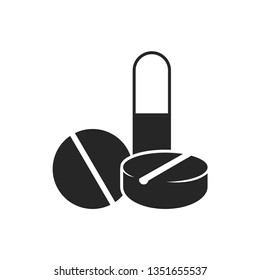 Pills icon in black and white. Vitamin medicine drugs. Vector illustration.