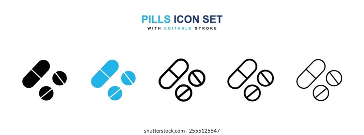 Pills icon collection in black and blue colors