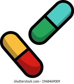 Pillen Symbol. Bearbeitbare, fette Rahmenlinie mit Farbfülldesign. Vektorgrafik.