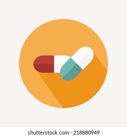 Pills icon. Flat design with long shadow. Vector illustration