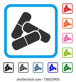 Pills icon. Flat gray pictogram symbol in a light blue rounded squared frame. Black, gray, green, blue, red, orange color versions of Pills vector. Designed for web and application interfaces.
