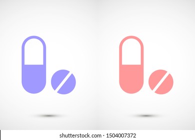 Pills icon flat Illustration isolated vector sign symbol. Pills icon in trendy flat style isolated on background. Pills bottle and pills icon. Black and white