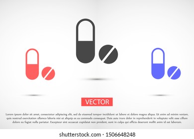 Pills icon flat Illustration isolated vector sign symbol. Pills icon in trendy flat style isolated on background. 