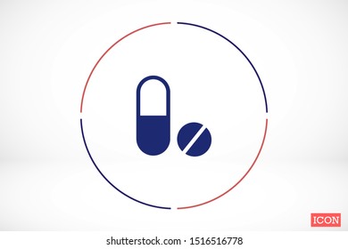 Pills icon flat Illustration isolated vector sign symbol. Pills icon in trendy flat style isolated on background. Pills bottle and pills icon. Black and white