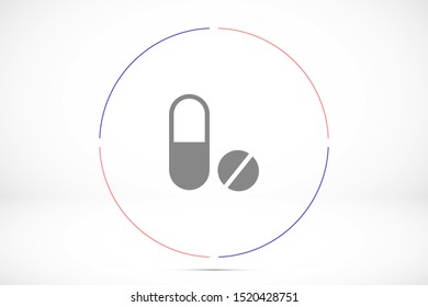 Pills icon flat Illustration isolated vector sign symbol. Pills icon in trendy flat style isolated on background. Pills bottle and pills icon. Black and white