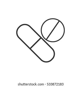 Pills icon flat. Illustration isolated on white background. Vector grey sign symbol