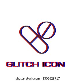 Pills icon flat. Simple pictogram - Glitch effect. Vector illustration symbol