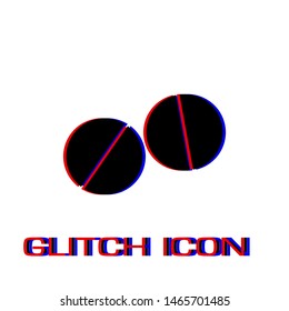 Pills icon flat. Simple pictogram - Glitch effect. Vector illustration symbol