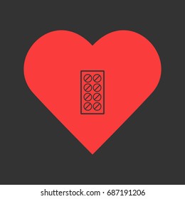Pills icon flat. Simple pictogram on heart background. Vector illustration symbol