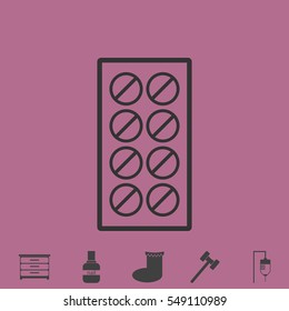 Pills icon flat. Simple vector grey pictogram and bonus symbol