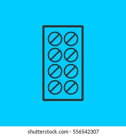 Pills icon flat. Simple vector black pictogram on blue background