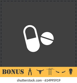 Pills icon flat. Simple vector symbol and bonus icon