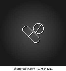 Pills icon flat. Simple White pictogram on black background with shadow. Vector illustration symbol
