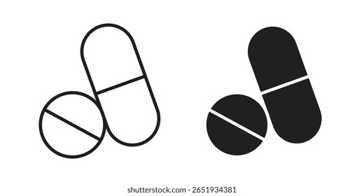 Pillensymbol. Flach- und Strichausführung. Grafikelemente.