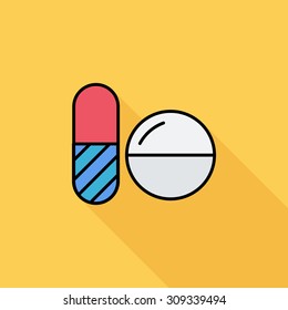 Pills icon. Flat vector related icon with long shadow for web and mobile applications. It can be used as - logo, pictogram, icon, infographic element. Vector Illustration.