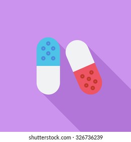 Pills icon. Flat vector related icon with long shadow for web and mobile applications. It can be used as - logo, pictogram, icon, infographic element. Vector Illustration.