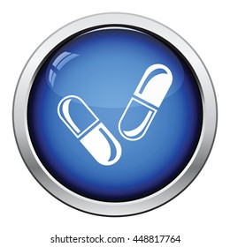 Pills icon. Glossy button design. Vector illustration.