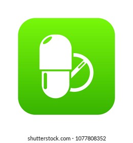 Pills icon green vector isolated on white background