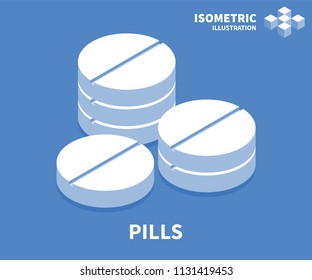Pills icon. Isometric template for web design in flat 3D style. Vector illustration.