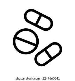 Pills icon line isolated on white background. Black flat thin icon on modern outline style. Linear symbol and editable stroke. Simple and pixel perfect stroke vector illustration