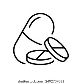 Pills icon. Linear style. Vector icon.