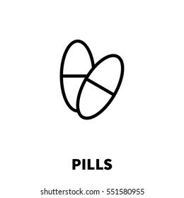 Pills icon or logo in modern line style. High quality black outline pictogram for web site design and mobile apps. Vector illustration on a white background.