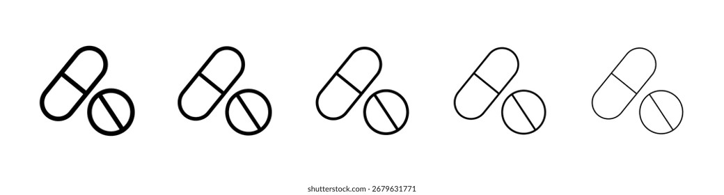 Pills icon logo in stroke lines collection