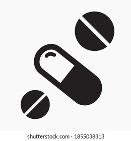 Pills icon. Medicines. Vitamins. Treatment of the sick. Vector icon.