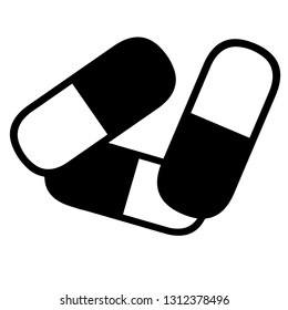 Pills icon on white background, black and white, medical icons, vector - illustration