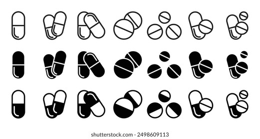 Pills icon set. capsule icon. Tablet symbol collection