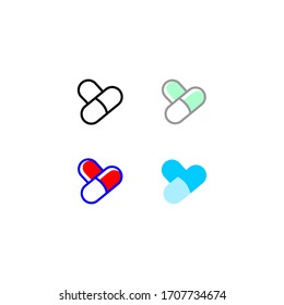 conjunto de iconos de pastillas. plano, simple, contorno, color. sanidad e icono médico.