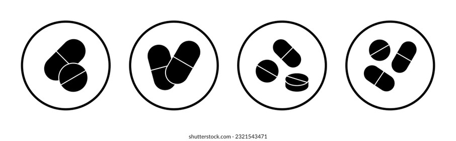Pills icon set illustration. capsule icon. Drug sign and symbol