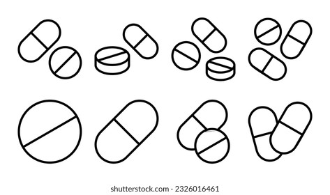 Pills icon set illustration. capsule icon. Drug sign and symbol