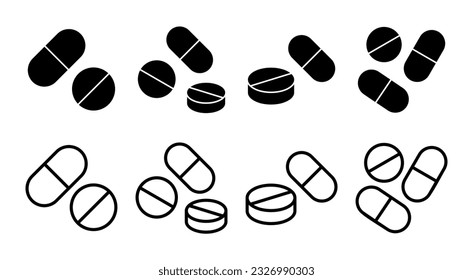 Pills icon set illustration. capsule icon. Drug sign and symbol