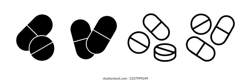 Pills icon set illustration. capsule icon. Drug sign and symbol