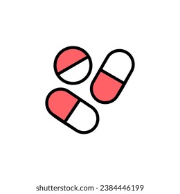 Pillen Icon Set Illustration. Kapselsymbol. Arzneimittelzeichen und -zeichen