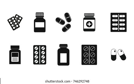 Pills icon set. Simple set of pills vector icons for web design isolated on white background