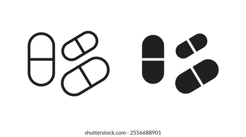 Pills icon set in Thin line black color.