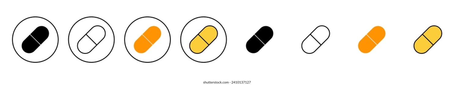 Pillen Symbol-Set Vektor. Kapselsymbol. Arzneimittelzeichen und -zeichen