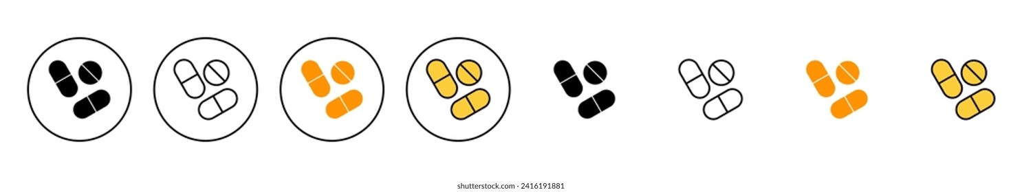 Pills icon set vector. capsule icon. Drug sign and symbol