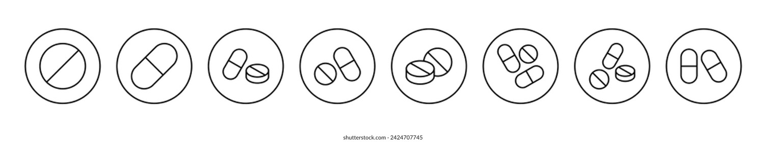 Pills icon set vector. capsule icon. Drug sign and symbol