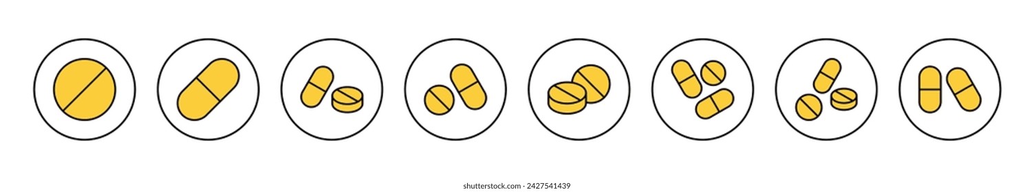 Pills icon set vector. capsule icon. Drug sign and symbol