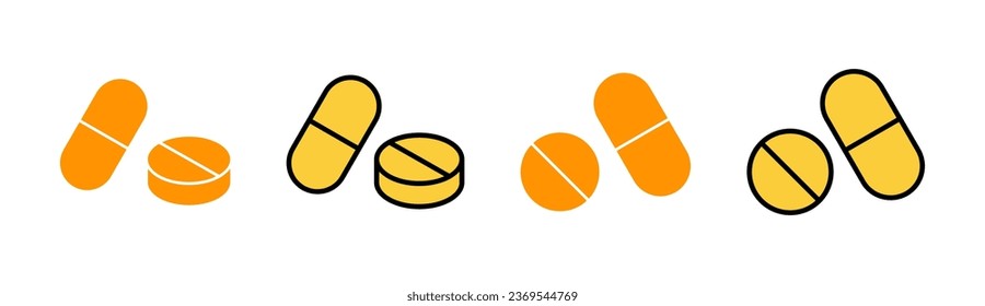Icono de Pills establecido para la aplicación web y móvil. icono de la cápsula. Signo y símbolo de drogas